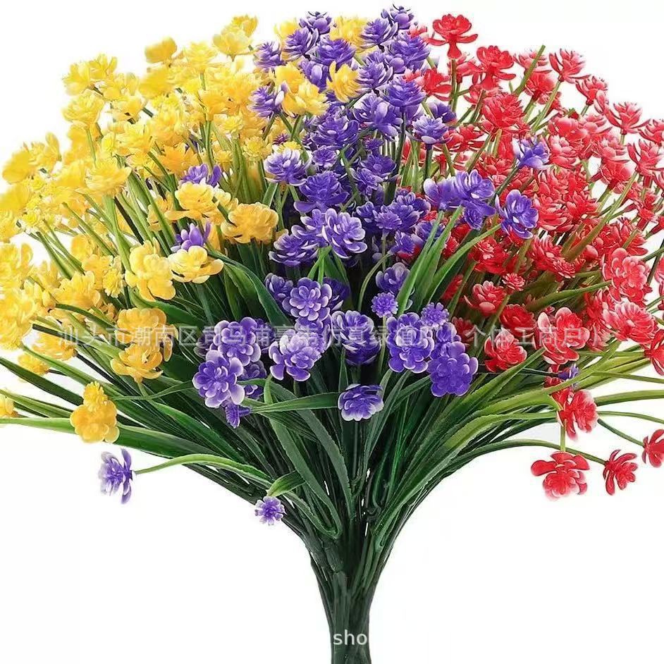 仿真花塑胶花假花春草满天星隔断花槽餐厅售楼部绿植墙装饰花艺