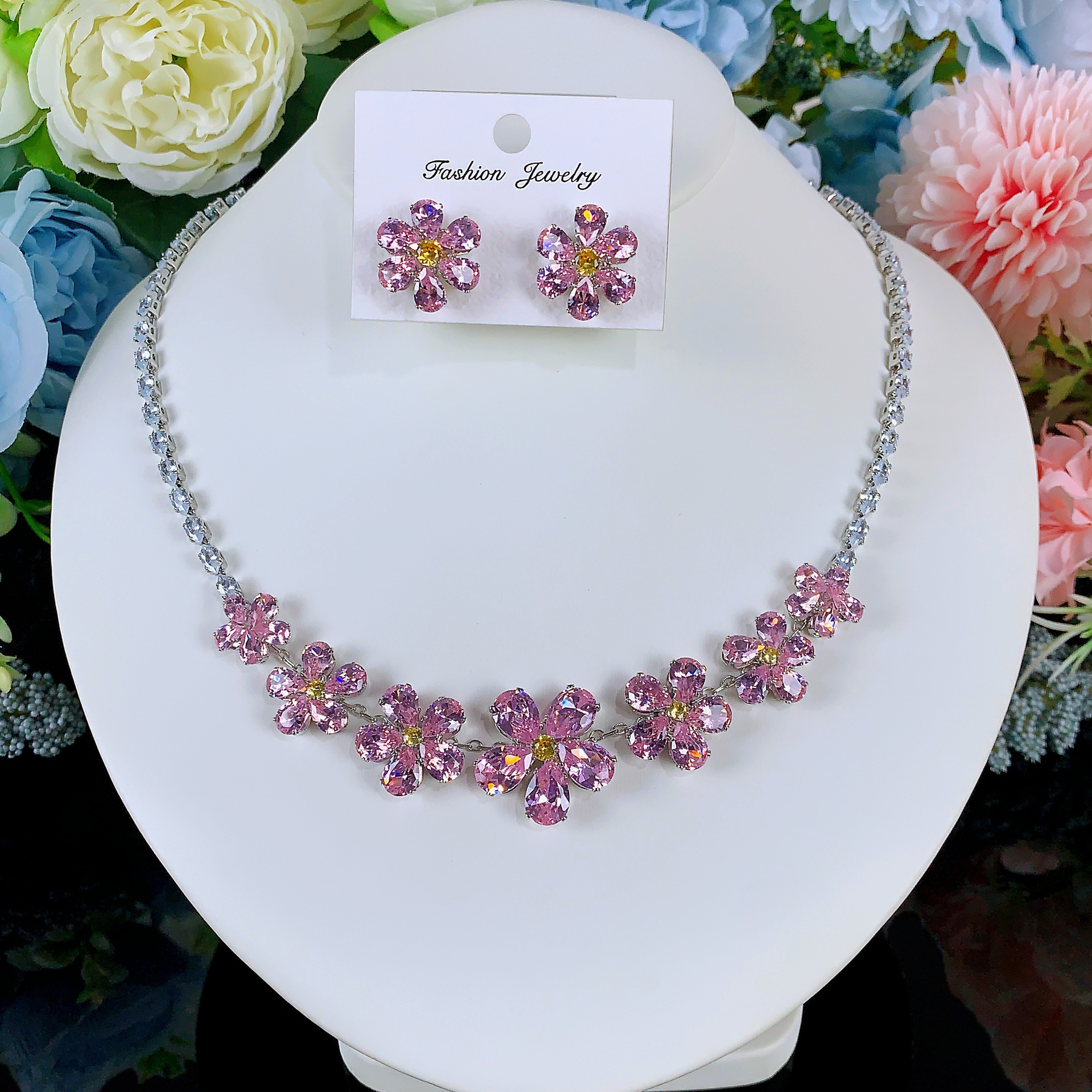 Collar de color de la industria pesada amazona orejas joyas set de moda de lujo vestido de novia cena joyas de zircon mujer image 60