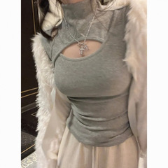 Dev velvet high-neck hollowing out base shirt for women's inner wear design and autumn and winter new slim and slim hot girl top