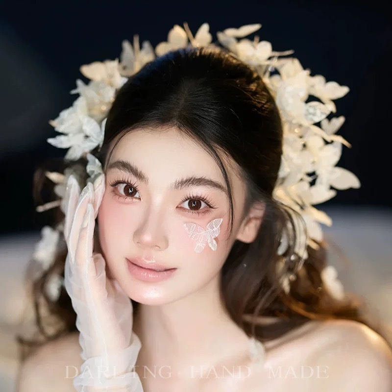 新娘头饰森系超仙灵动蕾丝蝴蝶发箍韩式发饰婚纱礼服影楼拍照配饰|undefined