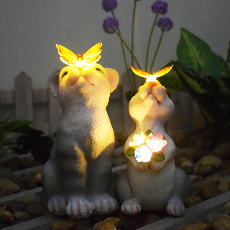 Outdoor solar luminous cat rabbit modeling lamp creative resin ornaments courtyard landscape garden decorative lamp