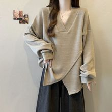 大码纹理感坑条交叉设计感长袖上衣女2025春秋新款宽松显瘦打底衫