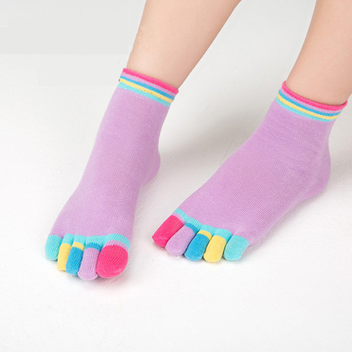 Ladies Five-Finger Socks, 100% Cotton Colorful Five-Toe Socks for Wholesale, with Heel, Absorbent and Breathable, Boxed