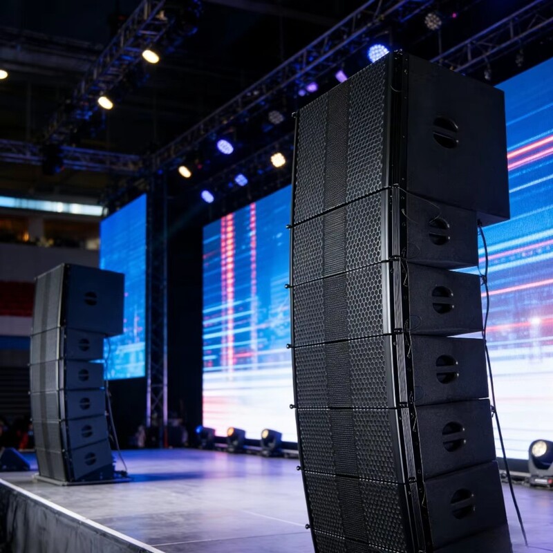 Indoor performance line array speakers, stage suspended line array sound systems, professional sound reinforcement for convention centers and events