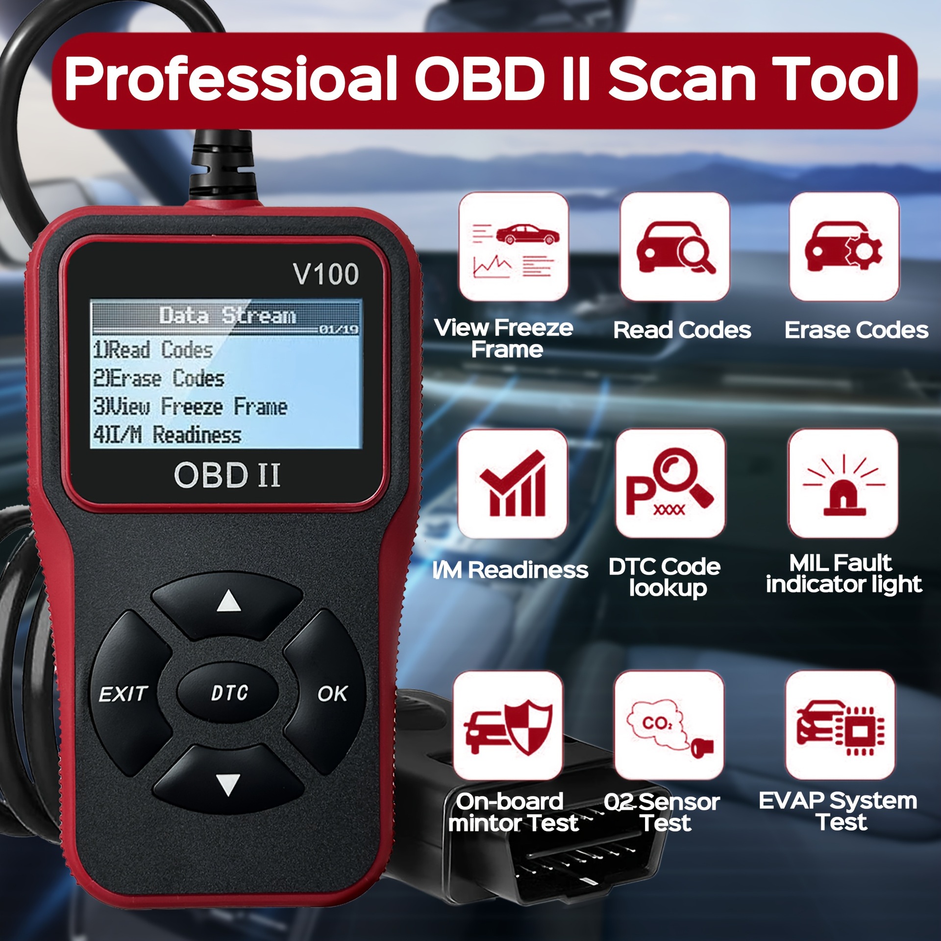 2025 New OBD2 Scanner Engine Fault Code Reader Multi-Language Car Diagnostic Device V100 Multi-Language