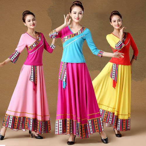Autumn Square Dance Costume Spring and Autumn Ethnic Style New Set for Women Tibetan Team Performance Dance Costume Two-Piece Set