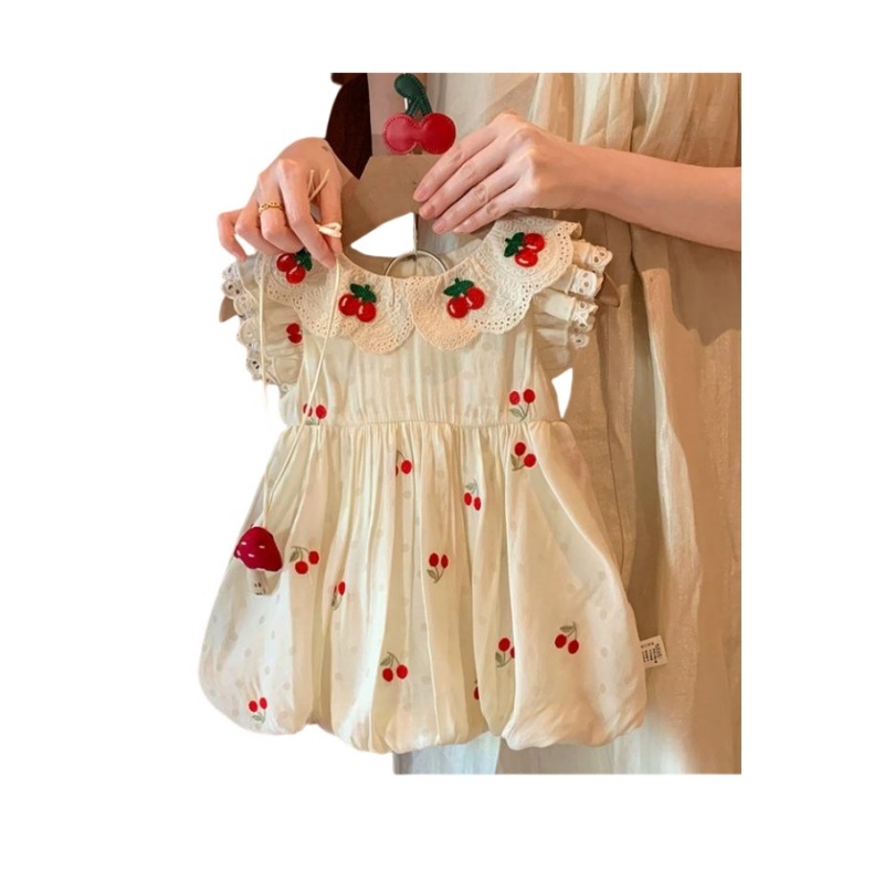 Vestido dulce de siete niñas con limón salado, nuevo estilo de verano, niña pequeña y mediana, falda de cereza fresca de estilo occidental