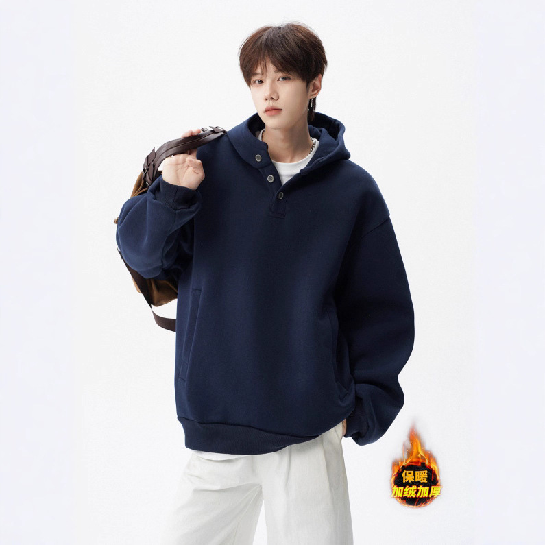 American Button Hooded Sweatshirt Men's Autum Trendy Brand Design Versatile Jacket High Street Loose Casual Couple Hoodie