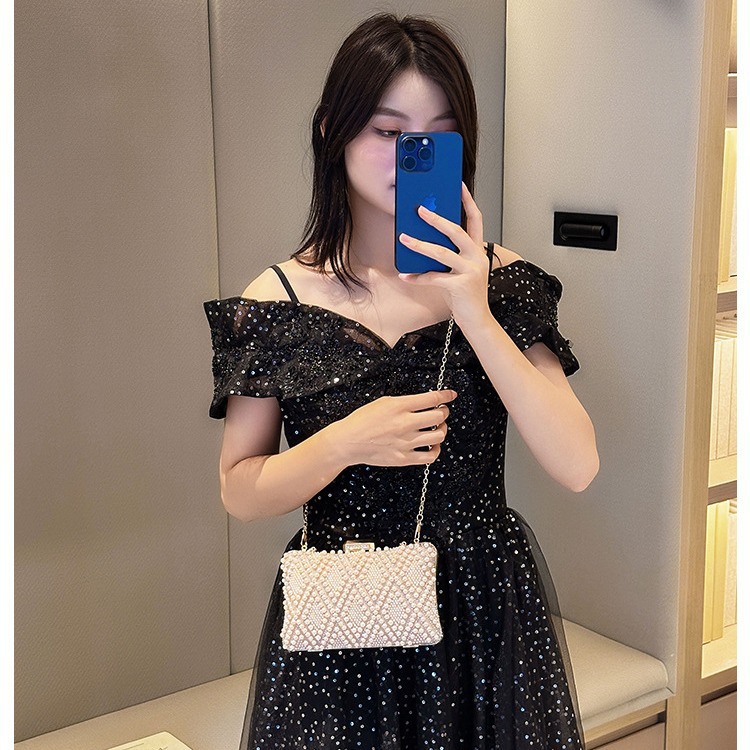 2025 bolsas de cena transfronterizas europeas y americanas bolsas de mano de diamantes de perlas bolsas de cena de aleación de moda