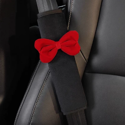 Girly Cute Bow Car Seat Seat belt shoulder pad - single-red-bow-plush-shoulder-cover