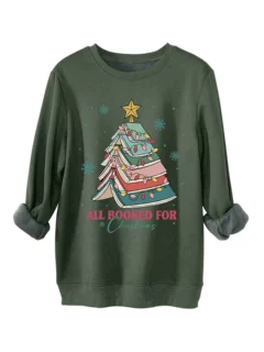 亚马逊wish独立站时尚百搭女士all booked for christmas加厚卫衣