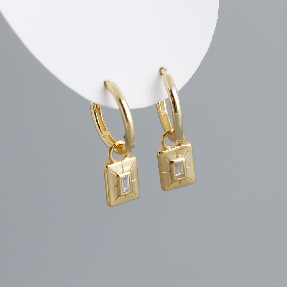 Fashion Geometric Sterling Silver Inlay Zircon Dangling Earrings 1 Pair