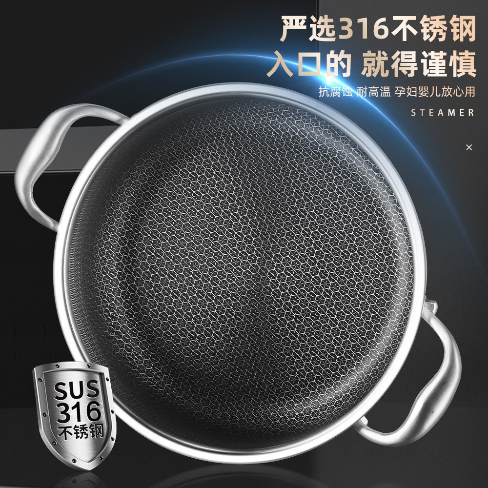 316 grados de alimentos gruesos de acero inoxidable olla de cocción casera con cubierta de una olla de cocción de dos orejas