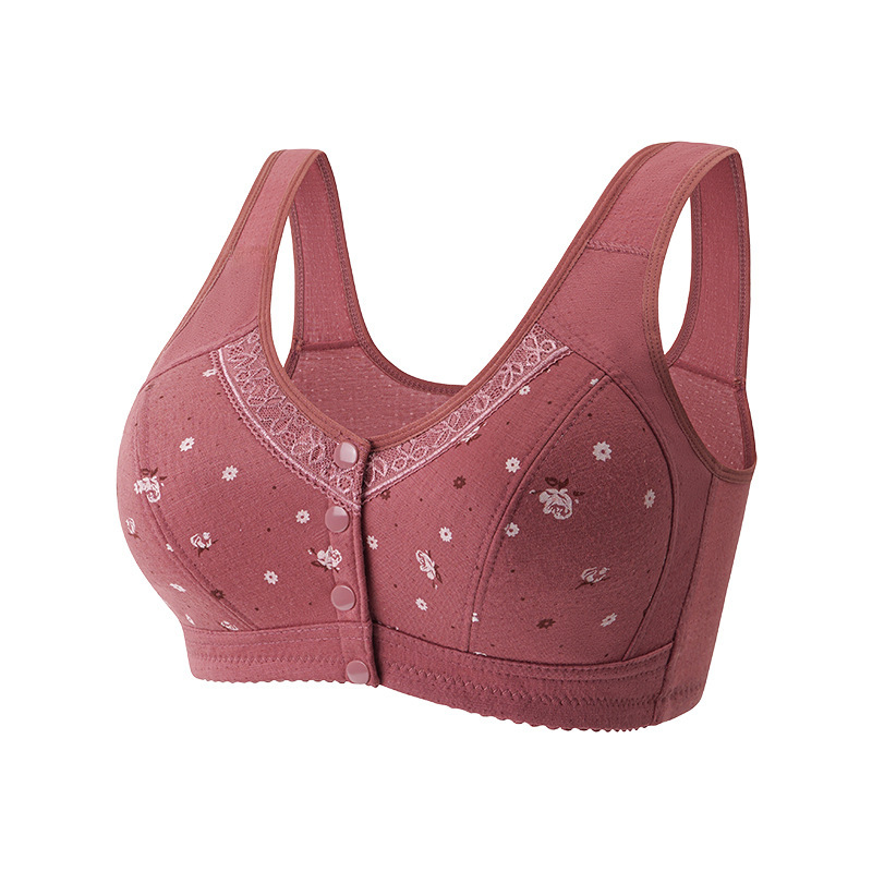 Spring and summer front buckle underwear for women's soft cotton vest style middle-aged and elderly bra large size pure cotton ringless underwear for women