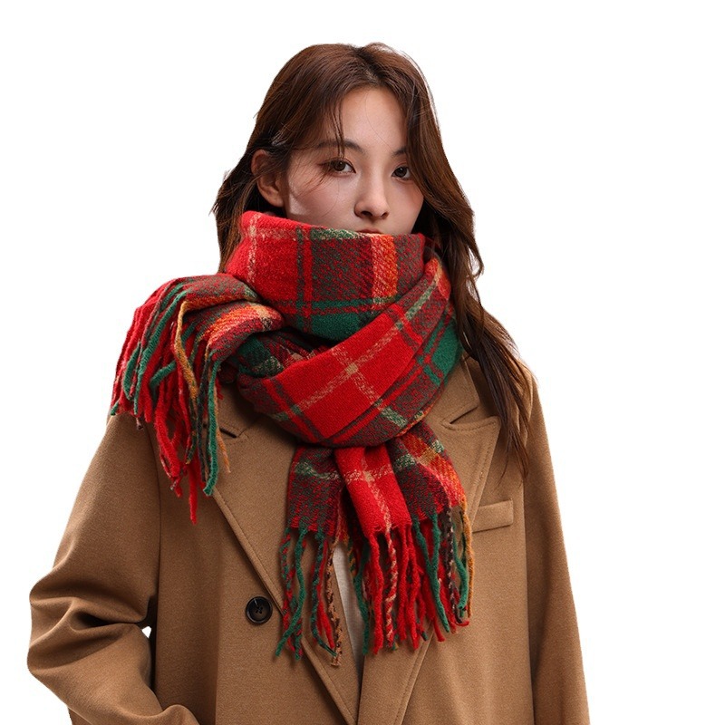 Châle à carreaux, polyvalent automne hiver, classique de Noël version coréenne 2024, nouveau châle, écharpe haut de gamme et chaude pour_voghion.com