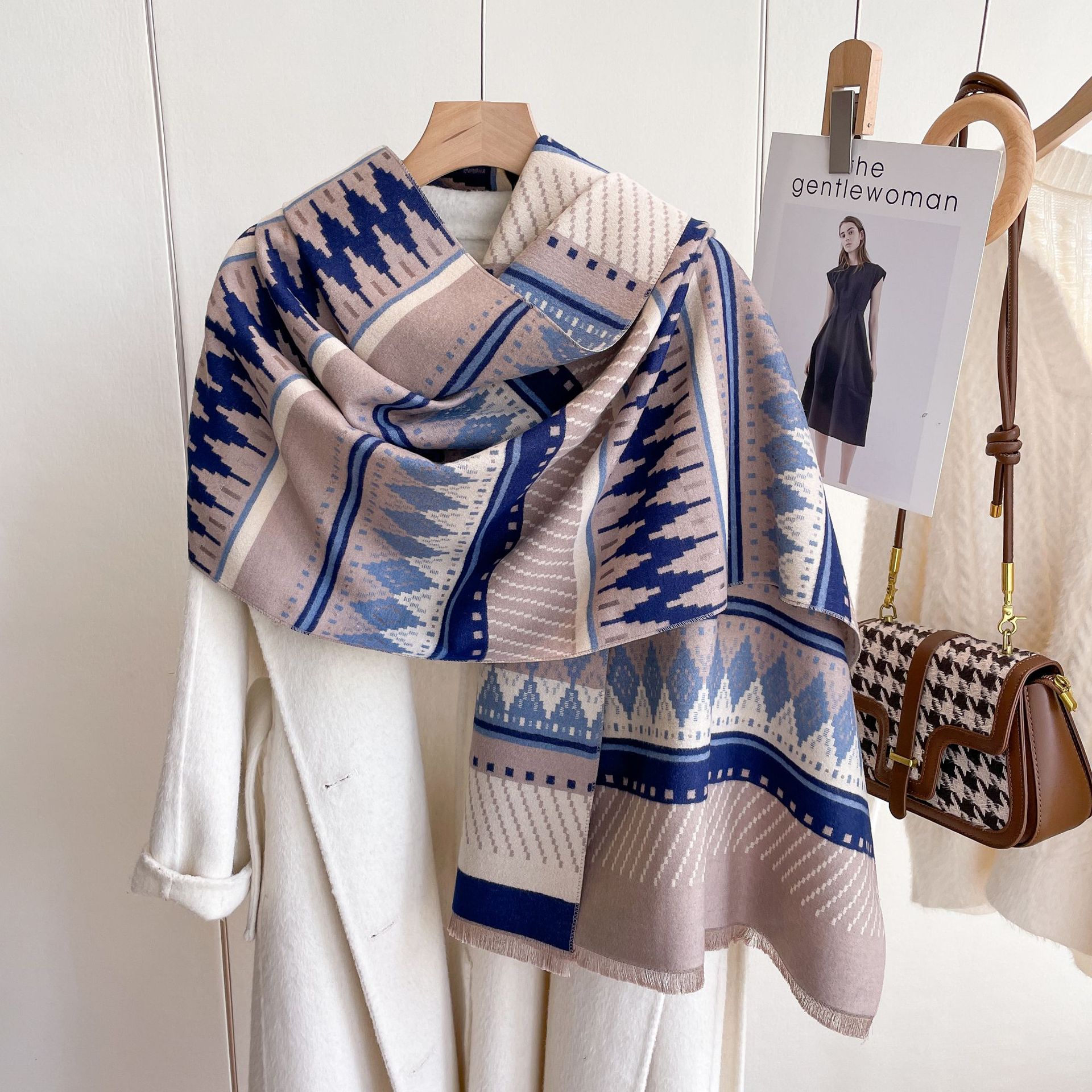 Otoño e Invierno nuevo retro bohemio rombo contraste color Plaid bufanda doble cara Cachemira-como moda cálido chal