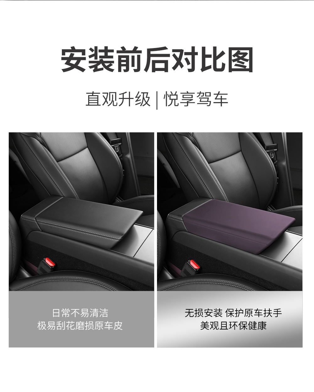 Suitable for Tesla Model Yl 3 Silicone Armrest Box Cover Pad Protective Cover Glue-Free Installation Car White Interior Purple