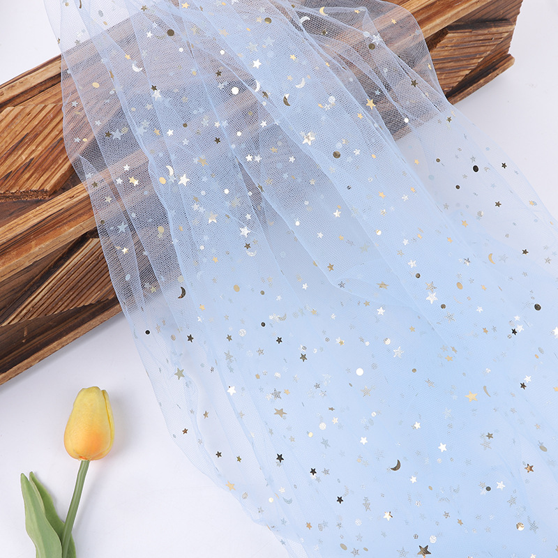Nuevo 1.5m punzonado malla estrella y luna tela de malla hermosa tela de malla mano canasta de flores decoración dura y suave puede ser ajustada