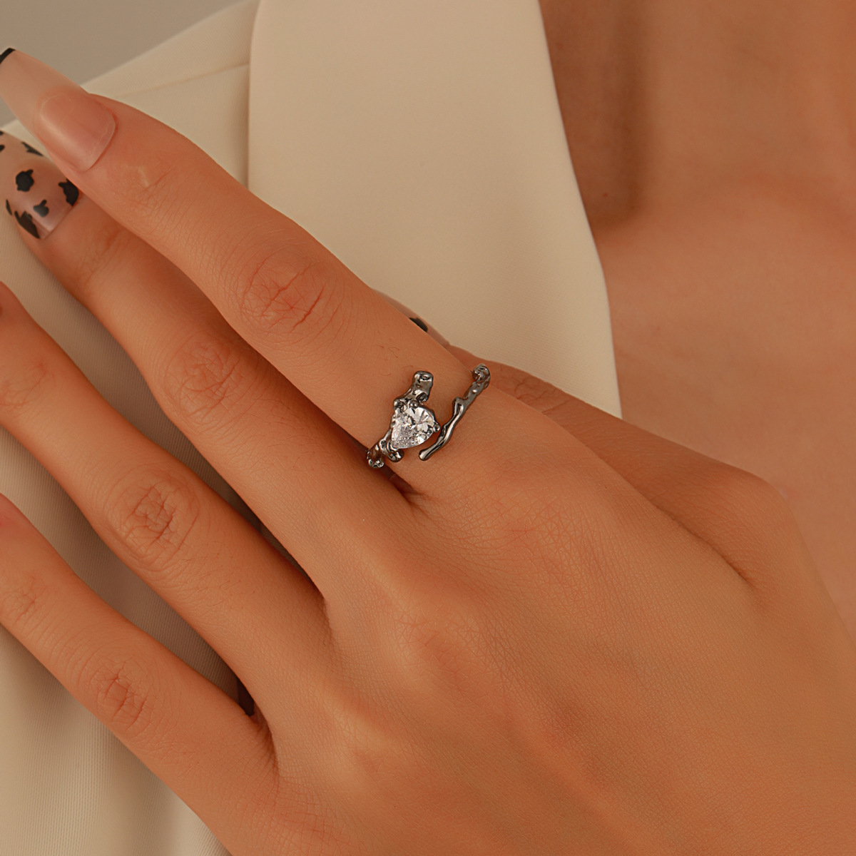 retro heart open ring female fashion geometric butterfly copper ring