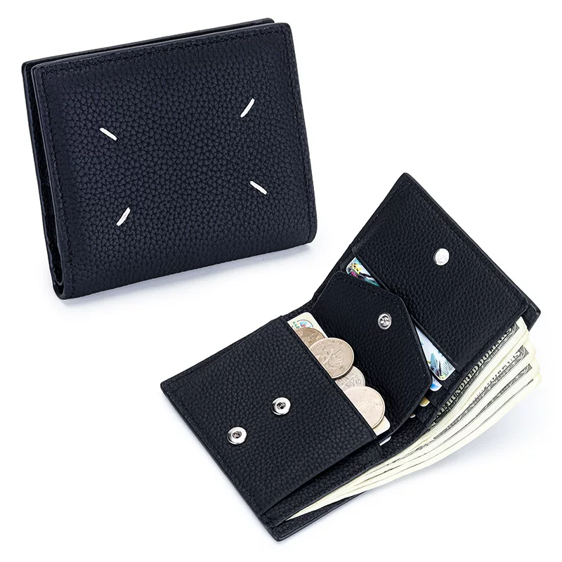 Leather short universal folding wallet, genuine leather