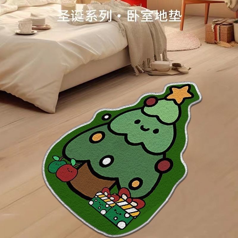 亚马逊圣诞节仿羊绒圣诞树圣诞老人装饰地毯家用入户门地垫床边毯|undefined