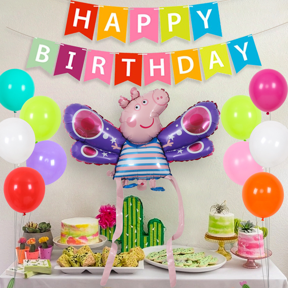 Decoración de cumpleaños del bebé decoraciones de globos traje de pared de fondo vestido de fiesta infantil traje de globo de cerdo