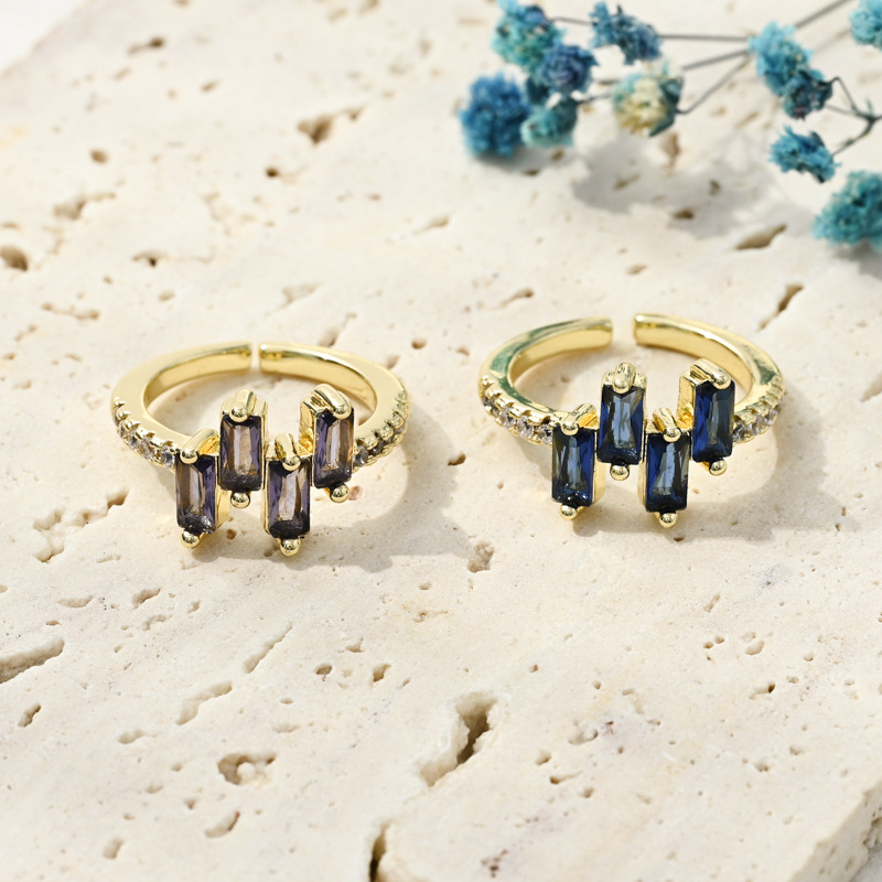 Copper Plating 14K Gold Fashion Geometric Zircon Ring