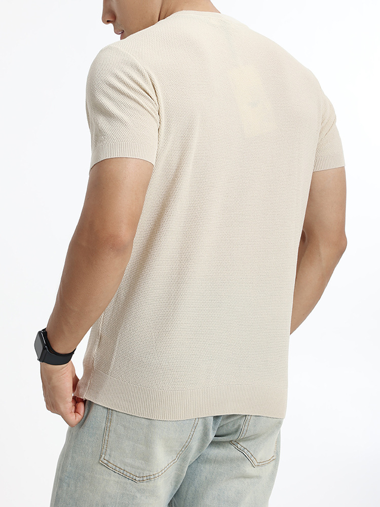 Verano nuevo estilo de hombre Henry collar waffle textura de hielo camiseta de punto de manga corta ligera de negocios de alta calidad ropa de hombre