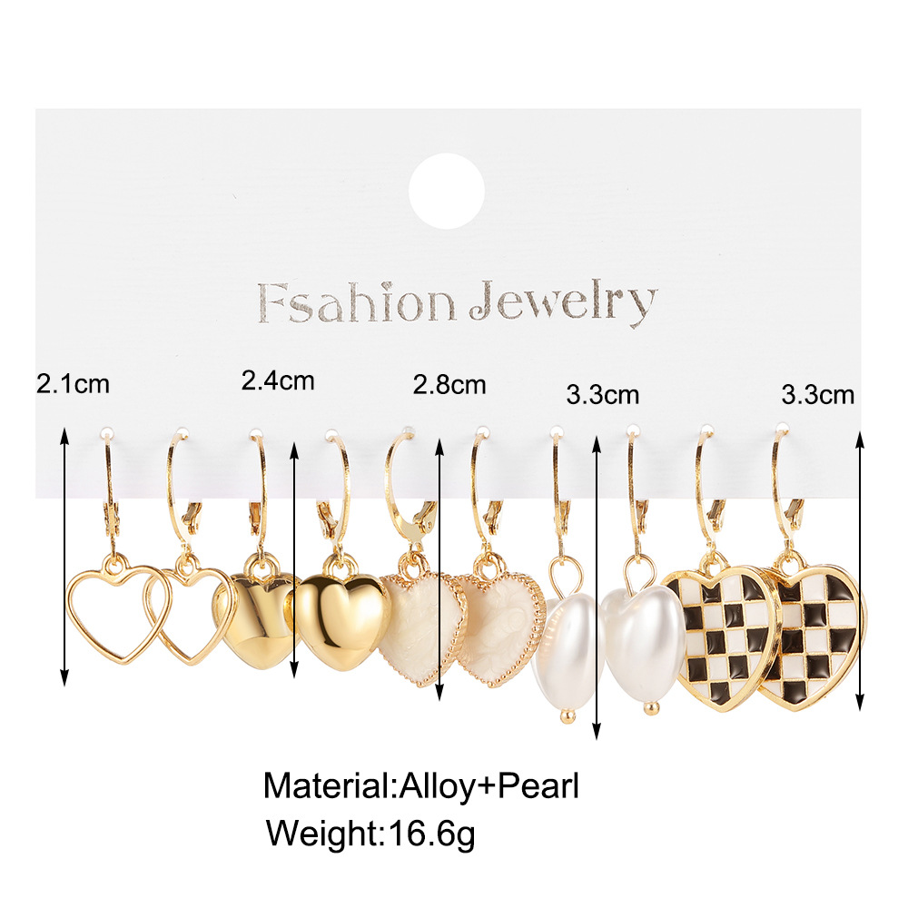 Fashion Heart Shape Alloy Earrings 5 Pairs