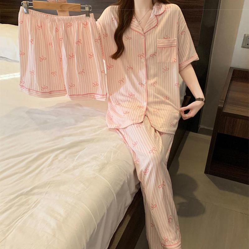 120G nubes de algodón pijama de manga corta tres piezas set ropa para el hogar sudeste asiático TK pedidos de comercio exterior transfronterizo entidad mayorista
