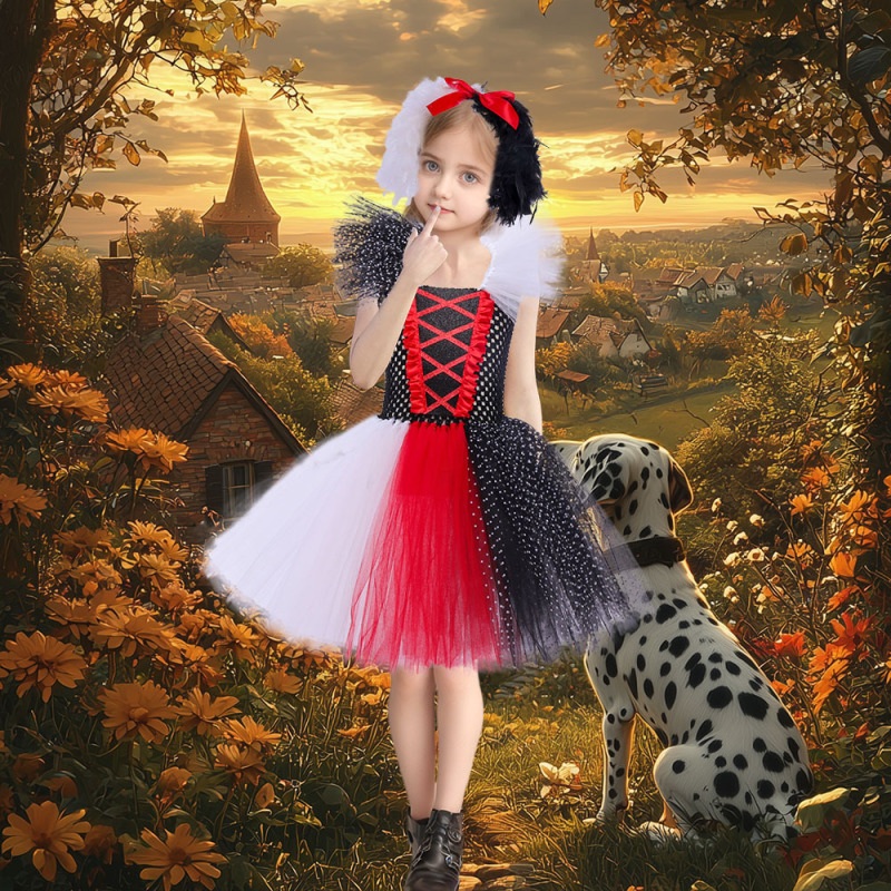 黒と白の魔女クイアネットガーゼプリンセスドレスかわいい子犬チュチュスカートハロウィンcosコスプレ衣装|undefined
