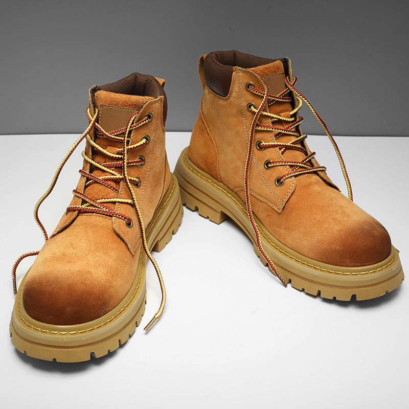 Pánské vysoké pracovní boty, podzimní boty, velké žluté boty, boty s velkou špičkou, párové boty_voghion.com