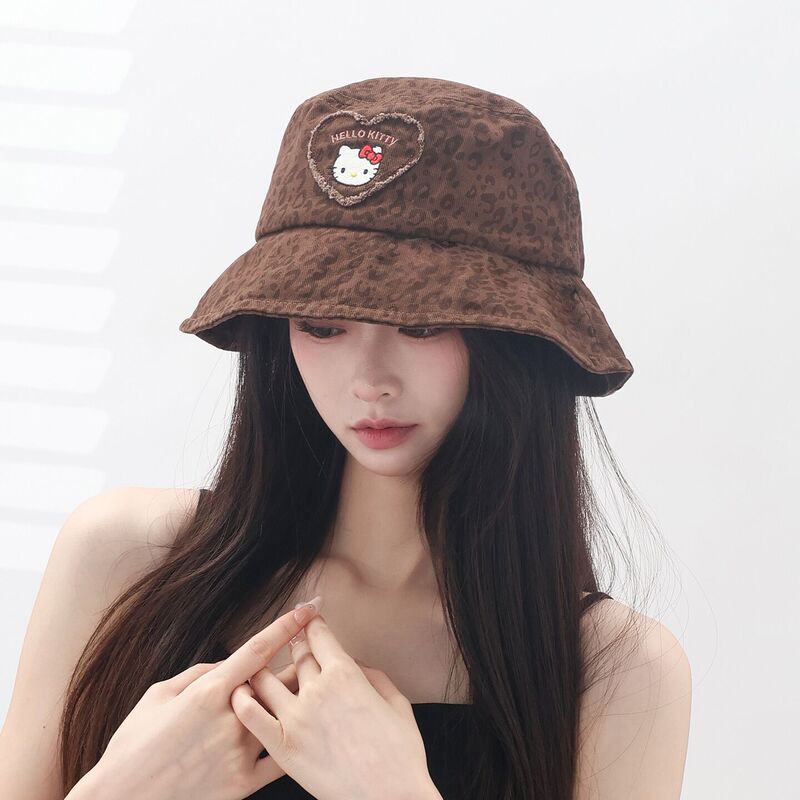 三丽鸥2025新款HelloKitty帽子渔夫帽豹纹女显脸小盆帽豹纹可爱萌|undefined