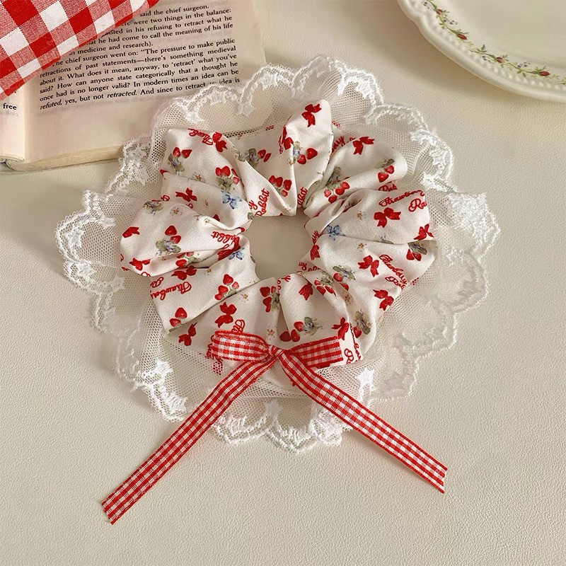 딸기머리끈-빨간격리본