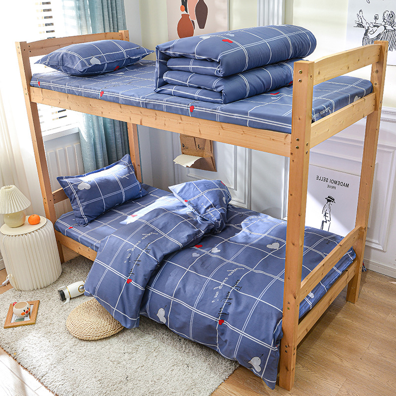 Juego de sábanas y funda nórdica de tres piezas, sábana ajustable de clase A, cama individual de dormitorio de algodón puro, ropa de cama escolar, ropa de cama para estudiantes