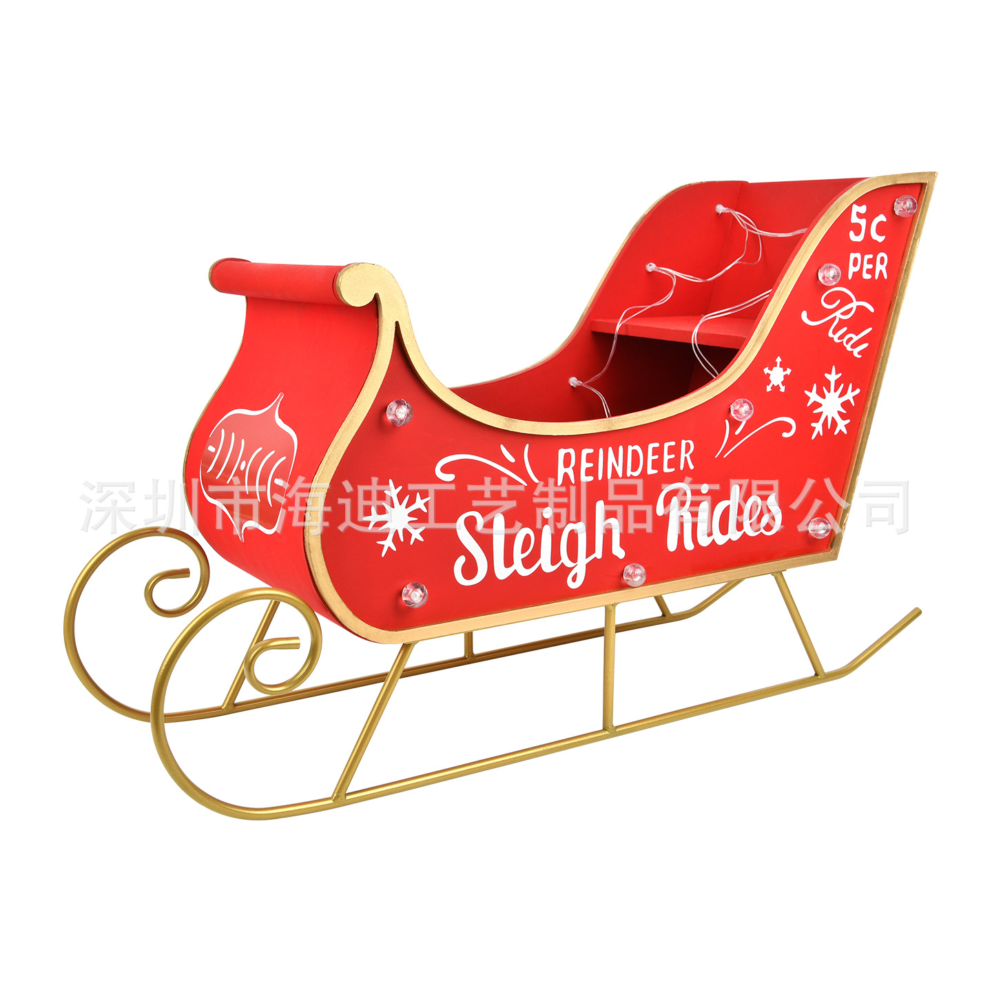 Navidad decoración de madera caja de correo de hierro forjado caja de correo trineo con decoración de luces bar café decoración de puerta de la tienda