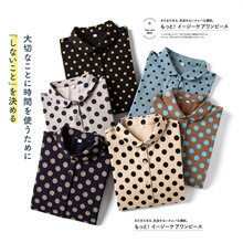 外贸出口日单舒适棉弹减龄娃娃领波点气质休闲显瘦短袖衬衫上衣女