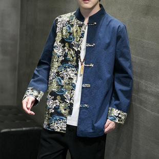 2025 Autumn/Winter Chinese Style Men's Retro Patchwork Color-Block Tang Suit Plus Size Stand Collar Button Hanfu Jacket for Men