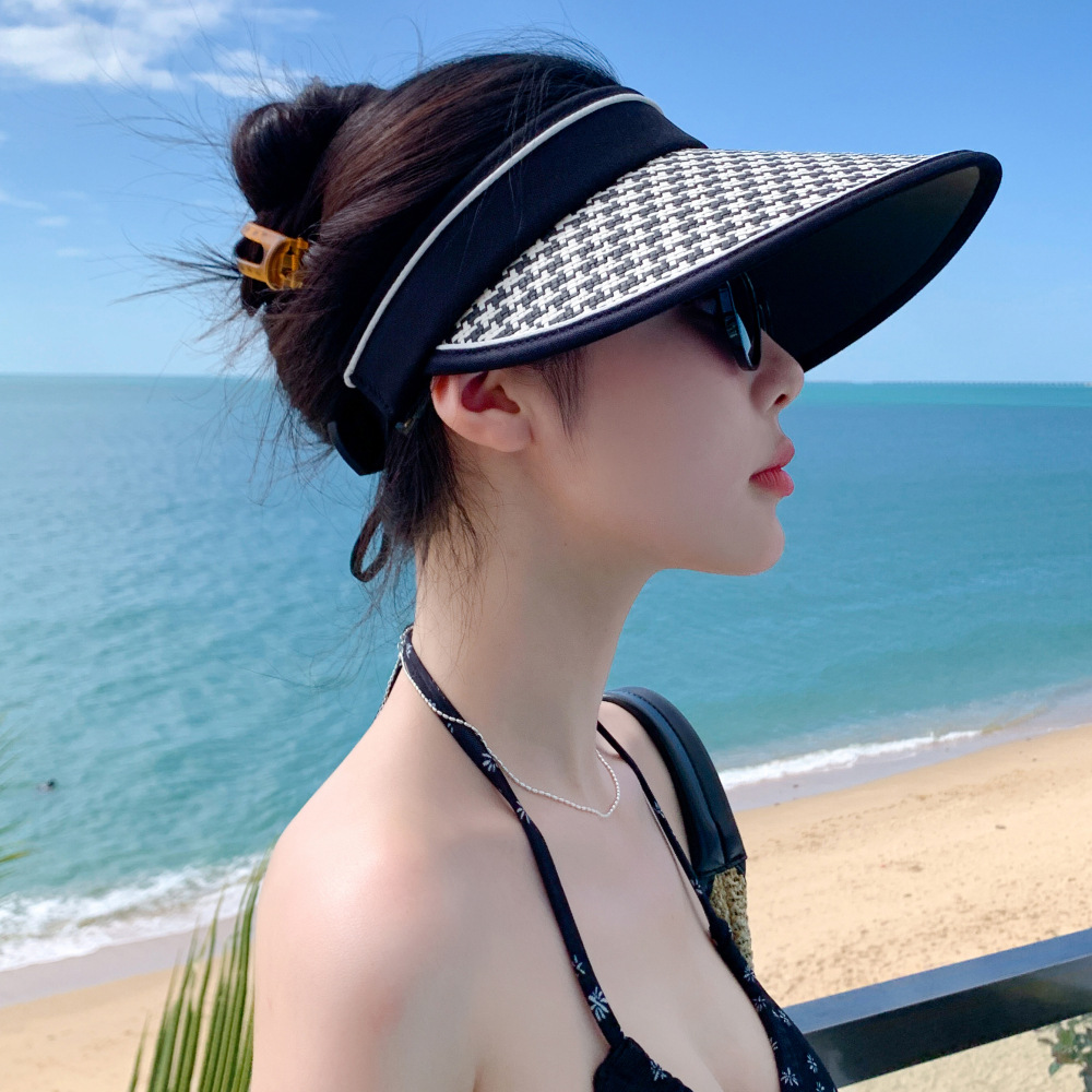 防曬帽子女夏季旅行沙灘遮陽空頂帽UV草編戶外防紫外線大檐太陽帽
