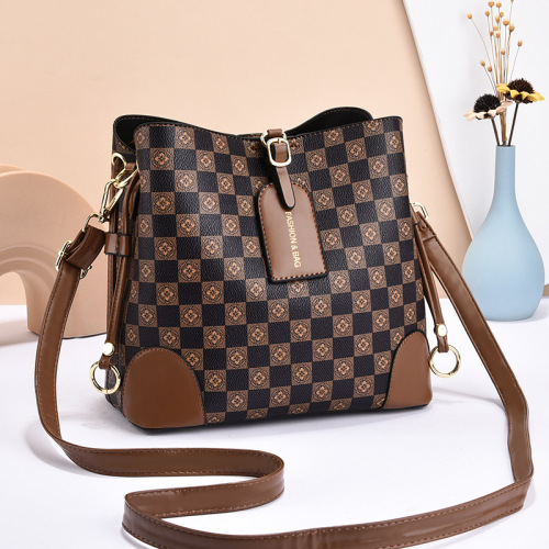 [Live Broadcast]  New Fashion Print Three Straps Contrast Color One-Shoulder Diagonal Portable Bucket Bag for Women