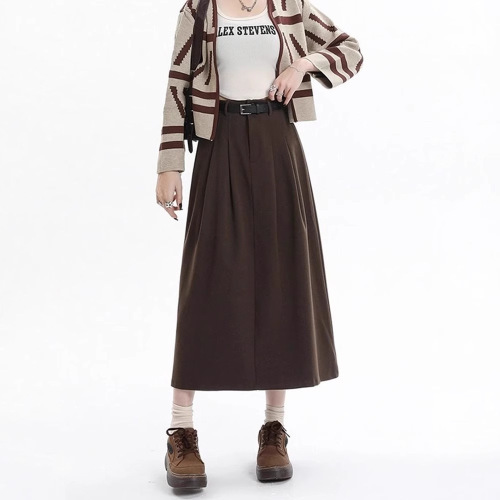 Women's Autumn/Winter Grey Wool Blazer Skirt Large Size Fat Mm High-Waisted Hip-Hiding Slimming A-Line Medium-Length Pleated Umbrella Skirt