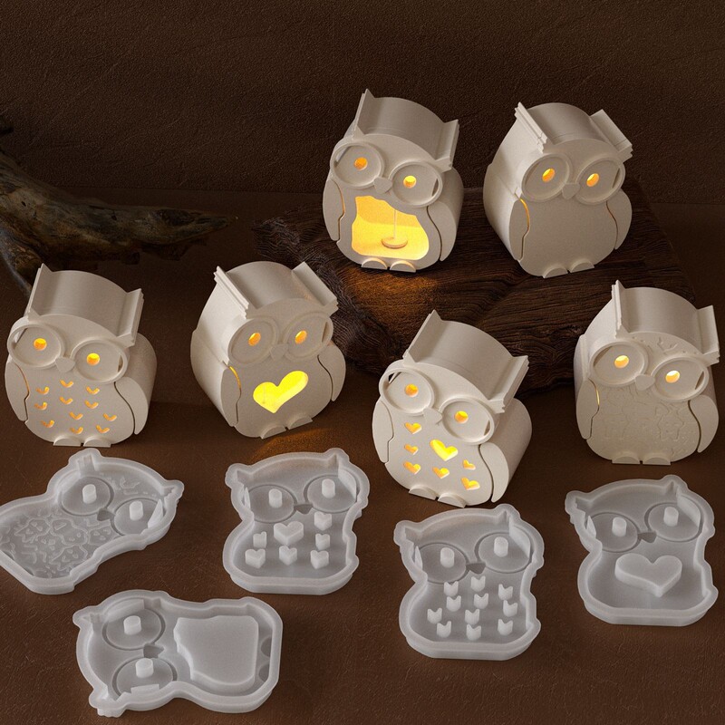 ハロウィンフクロウシルエットランプ樹脂シリコーン型接着剤 diy メガネ Q バージョンフクロウ石膏ナイトライト|undefined