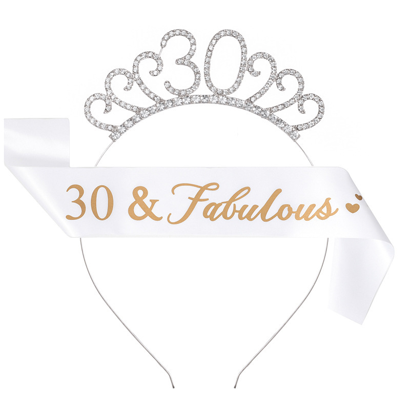 European and American Fashion Birthday Age Party with Numbers Fabulous Crown Headband White Shoulder Strap Etiquette Belt Set