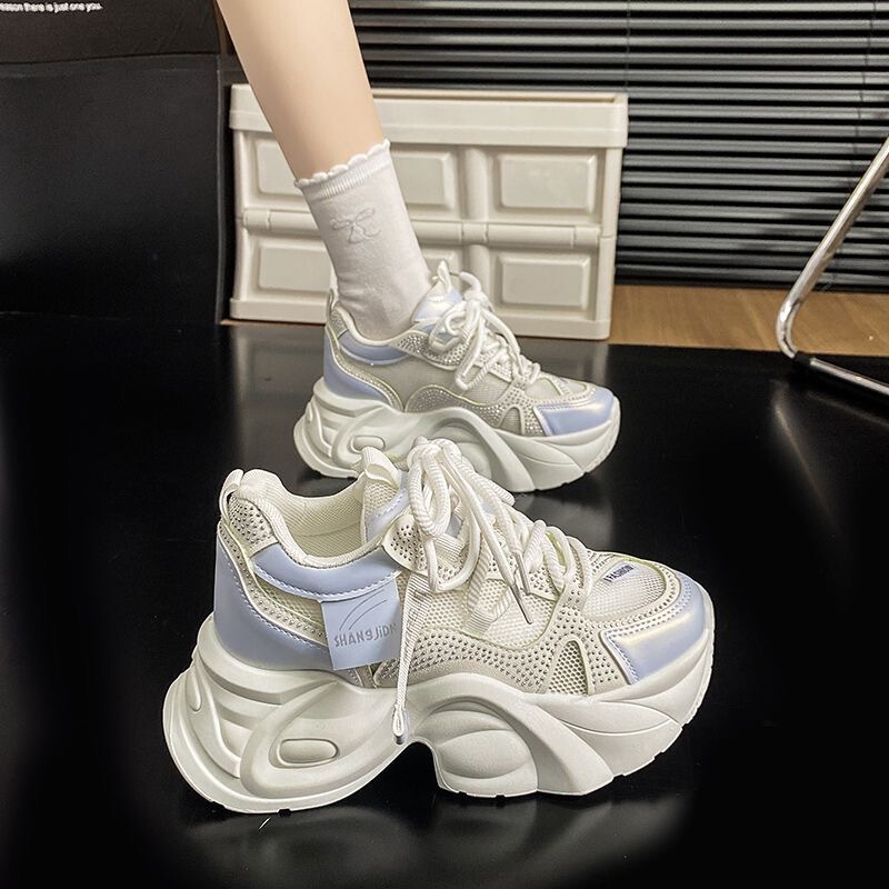 Ultra-Thick Sole with Internal Height Increase 8cm Mesh Breathable Trendy Dad Shoes for Women 2025 Summer Platform Soft Sole Casual Shoes