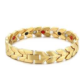 跨境时尚麦穗造型手链配饰 12MM钛钢表带链男士个性潮流磁石手链