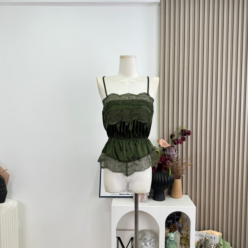 Real Shot of the Wizard of oz Olive Green Patch Lace Camisole 2026 Summer New Style Pure Desire Elastic Tank Top Real Shot of the Wizard of oz Olive Green Patch Lace Camisole 2026 Summer New Style Pure Desire Elastic Tank Top