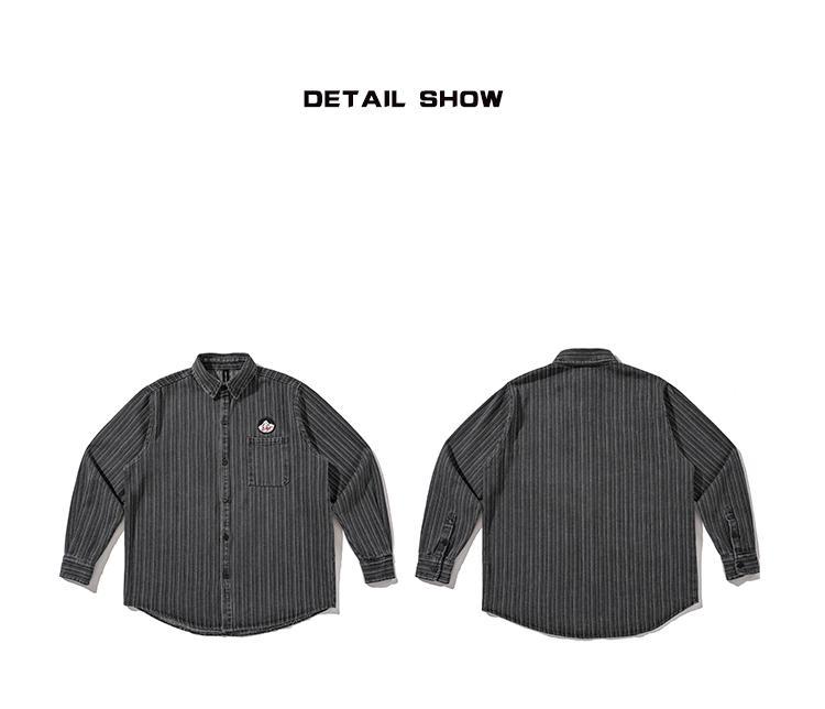 Amerikaans gestreept denim overhemd met borduursel voor heren_voghion.com