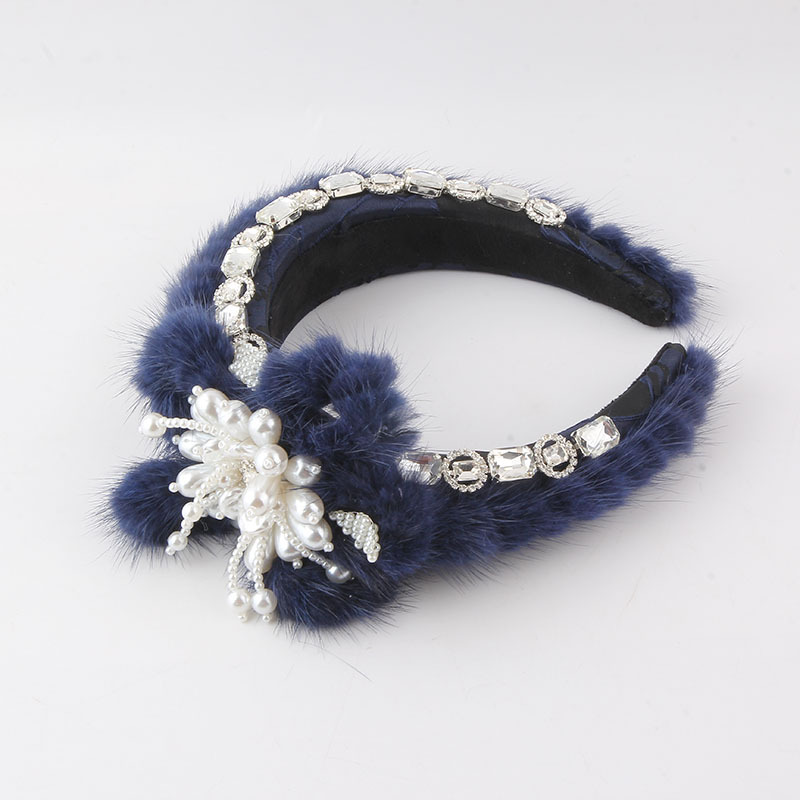 Fashion Flower Mink Hair Inlay Artificial Gemstones Pearl Hair Band 1 Piece display picture 2