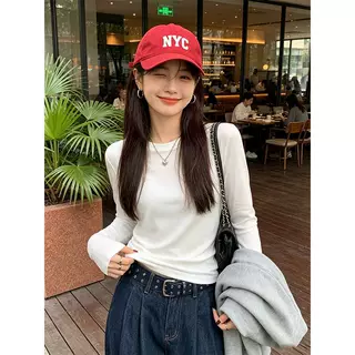 打底衫女内搭秋冬新款白色长袖t恤女装早秋装纯色上衣服磨毛保暖