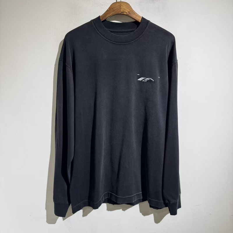 American Street Style 25Aw Heavy Embroidery Three-Dimensional Round Neck Long-Sleeve T-Shirt Trendy Brand Loose Unisex Retro Tee Base Shirt